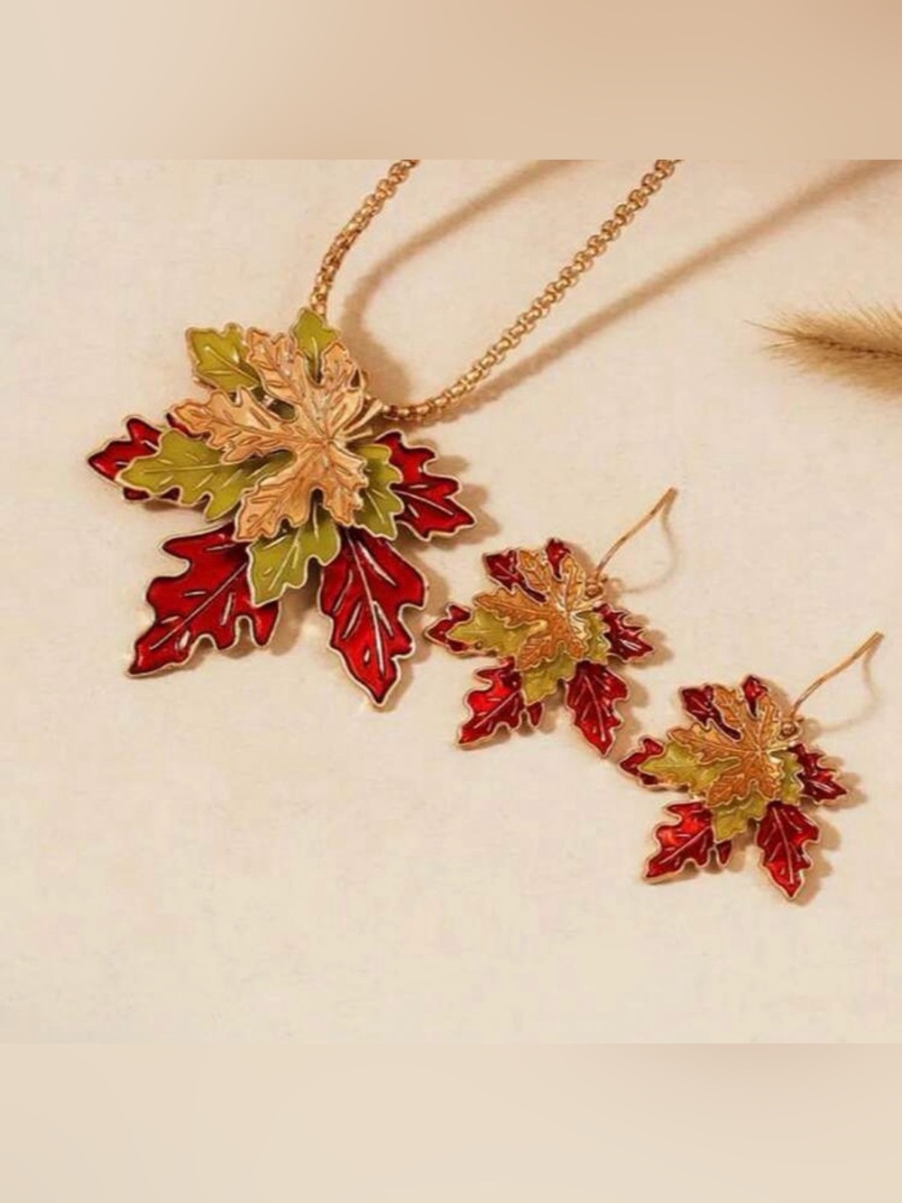 Gold-Tone Autumn Leaf Necklace & Earring Set